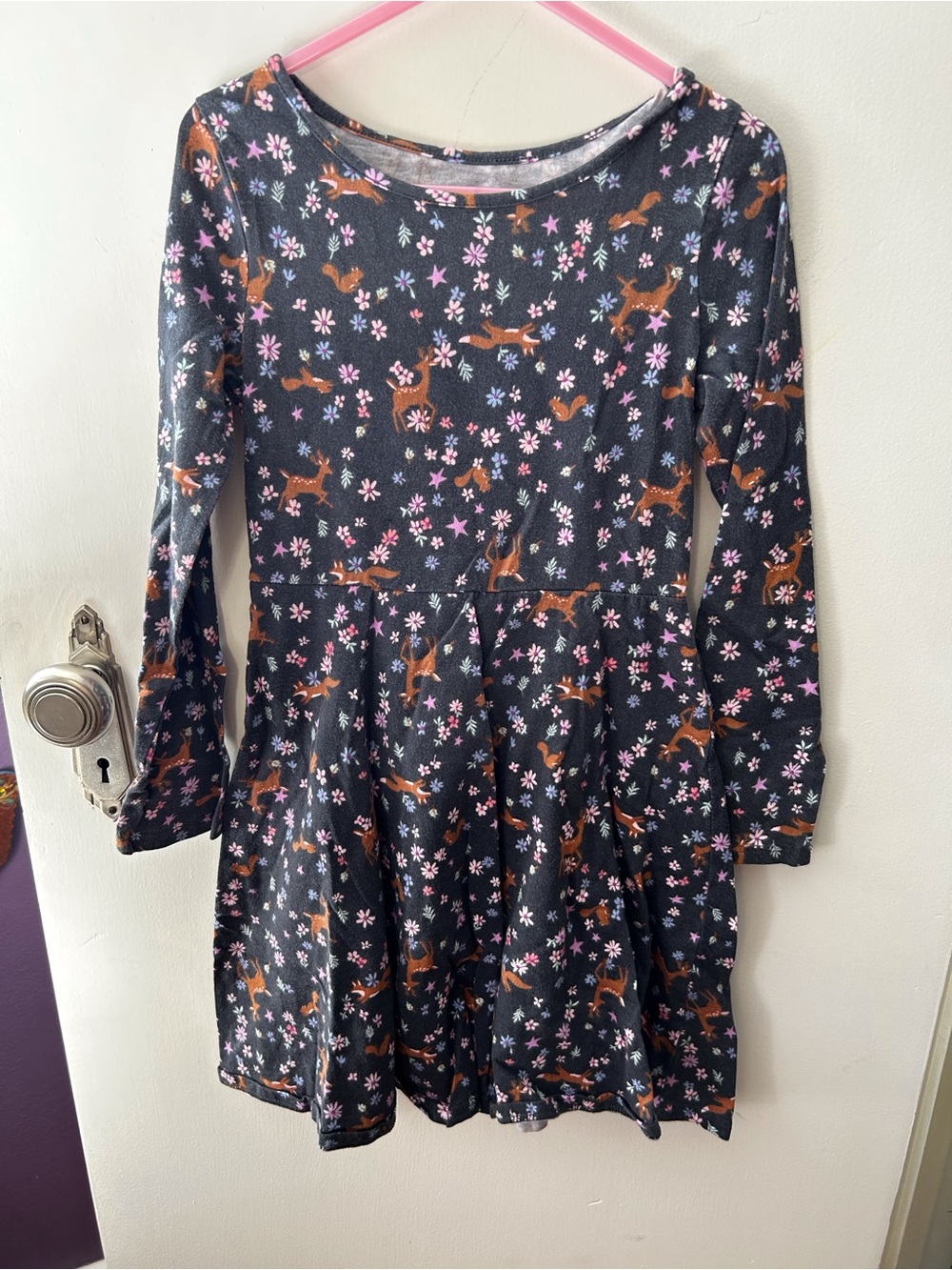 jumping beans Black Long-Sleeve Deer & Floral Print Dress